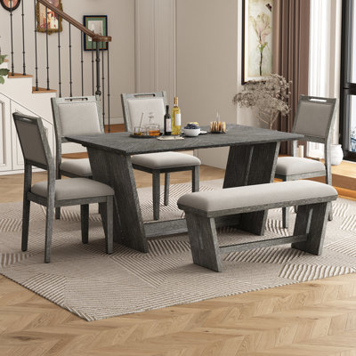 Labannah 6-Piece Wooden Dining Set with 4 Upholstered Chairs & Bench by Ebern Designs