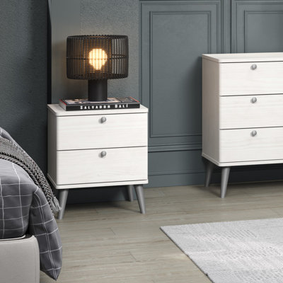 Augusta Curve 2-Drawer Bedside Table, White Wash