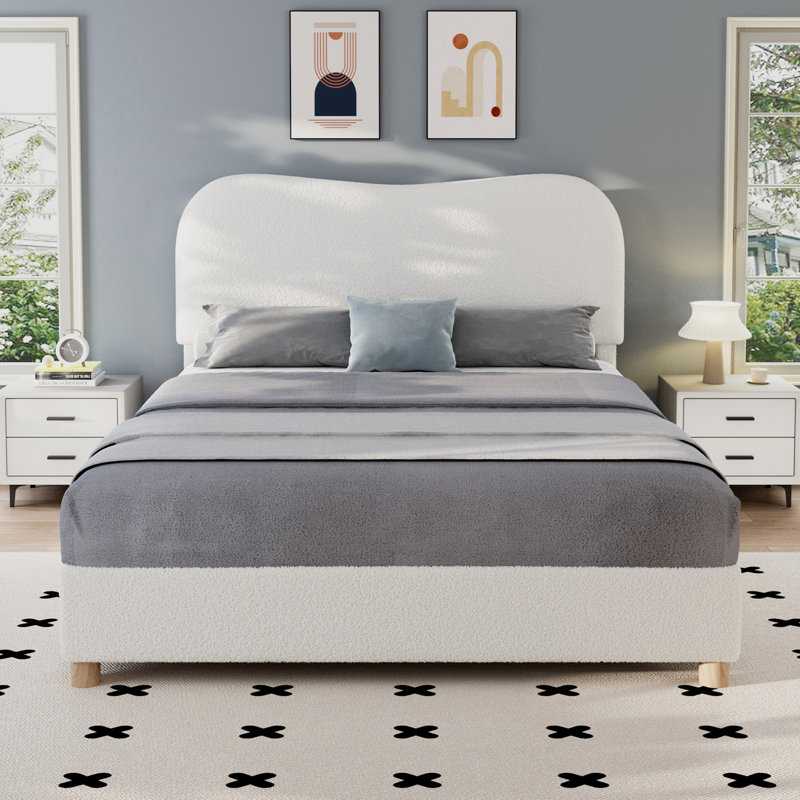 Lit rembourré Modern avec tête de lit courbée Modern, Crème, Double