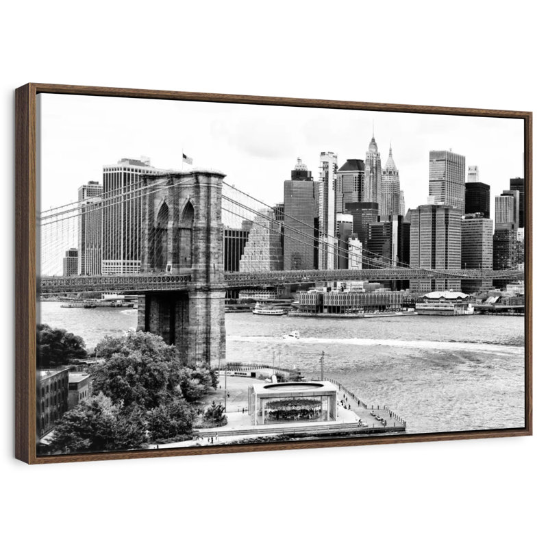 Le pont de Brooklyn, 13 po x 9 po, Cadre flottant en noyer