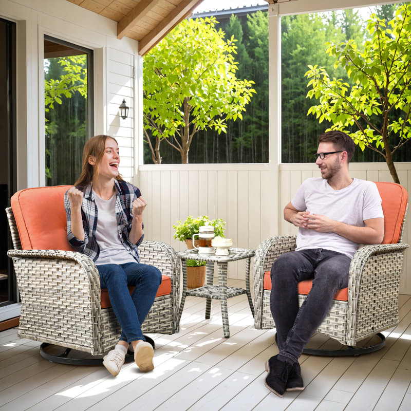 Three-Piece Outdoor Swivel Chair Set, Dark Orange Stripe
