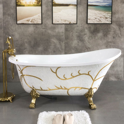 Baignoire de trempage autoportante incurvée luxueuse en acrylique sur pattes pour salle de bain