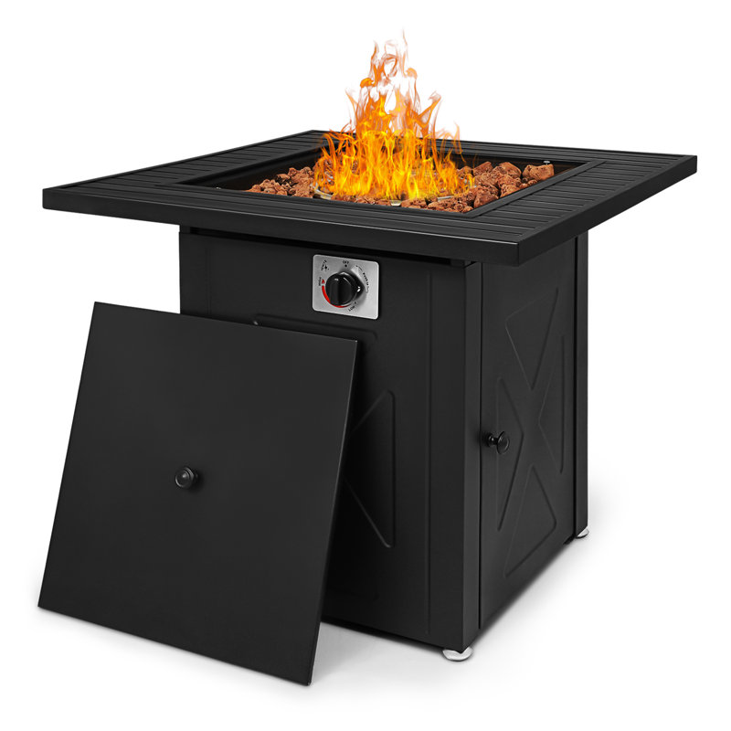 28" Outdoor Propane Fire Pit Table 50,000 BTU Gas Fire Table With Auto-Ignition And Protective Cover For Backyard Patio