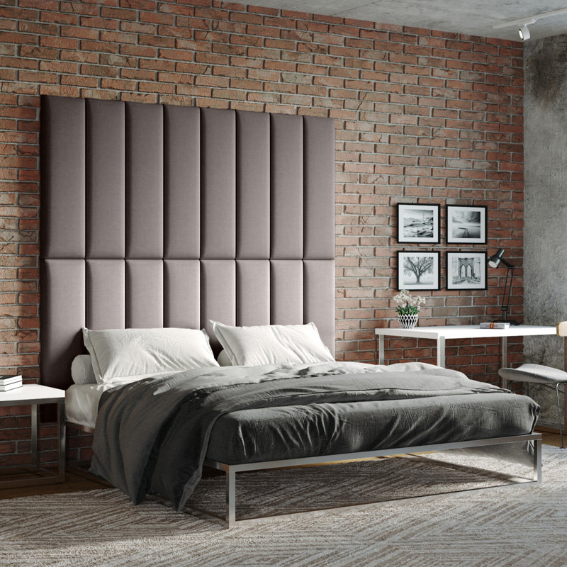 Panelist Modern Padded Headboard - Set of Wall Mounted Panels, Havana Brown Microvelvet, King (11.25"H x 38"W, Set of 4)