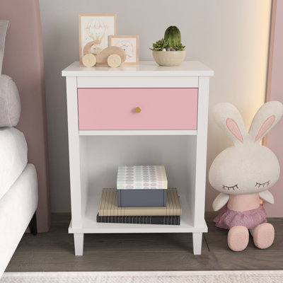 Table de chevet avec tiroir et tablette Alioto - rose, 26,77 po