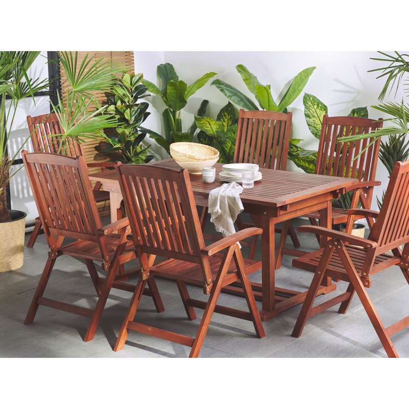 Brodbeck Acacia Wood Patio Dining Set with Rectangular Table , Cushions Included