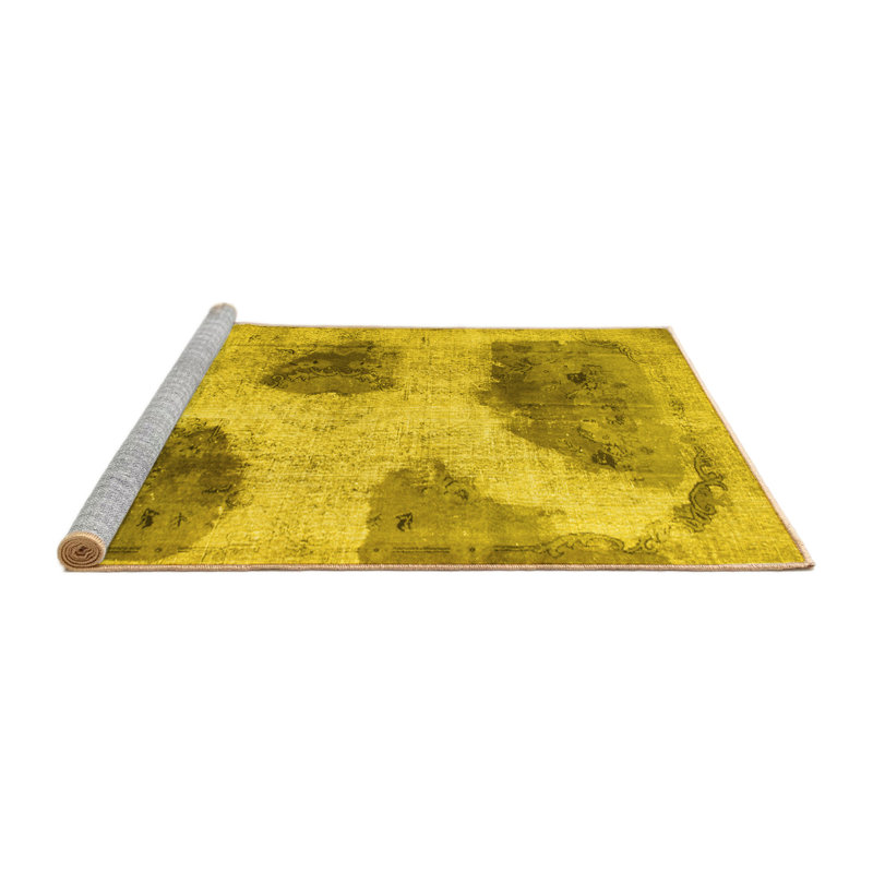 Tapis contemporains jaunes lavables à la machine 317, Rond 3 pi