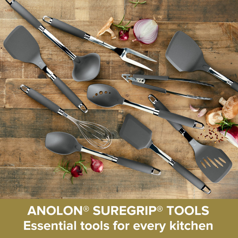 Anolon Anolon Tools and Gadgets SureGrip Nylon Nonstick Locking Tongs Set, 2-Pieces, Graphite