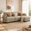 Canapé d'angle 3 places Channell en forme de L, capitonné, avec pouf amovible, style moderne et minimaliste, revêtement en chenille, mousse haute résilience, assise matelassée-1147635620