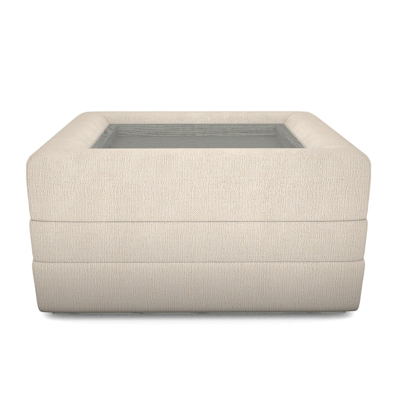 Boyden Ottoman with Wood Tray, Nomad Sand, Dove Gray