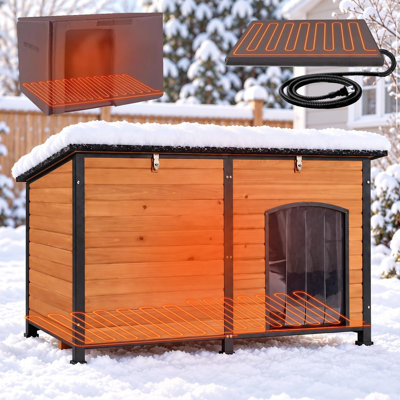 59" Extra Large Heated Outdoor Dog House For Large Dogs Insulated, Thermostat-Controlled Heating With Full 6-Sided Insulation, Metal Frame, Spacious, Cozy, And Safe Winter Shelter (Brown)