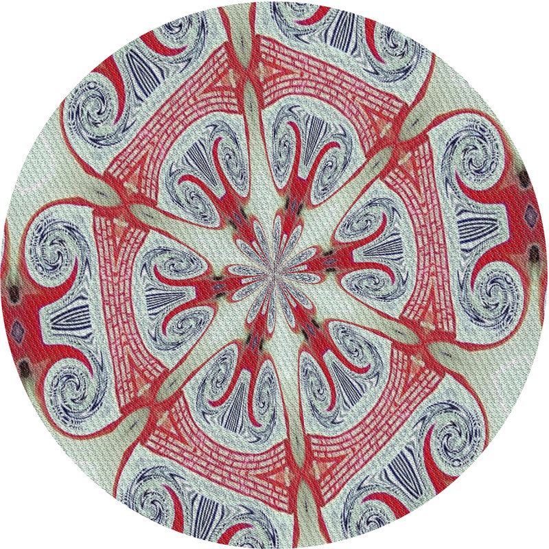 Blanc/Tapis décoratif rose, Rond 6 pi