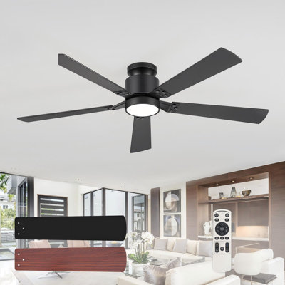 Ventilateur de plafond intelligent 52 pales 52 po avec lumière DEL et éclairage ambiant RVB, application et télécommande, moteur CC réversible silencieux, 6 vitesses, encastré, pour la chambre à coucher du salon
