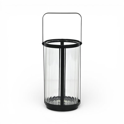 Porte-bougie de table en verre et métal 9 po transparent et noir