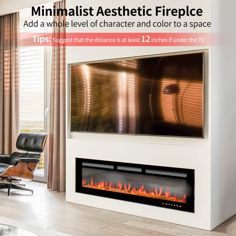 Eul 17 Stories Black Electric Fireplace, 43cm H x 127cm W x 14cm D