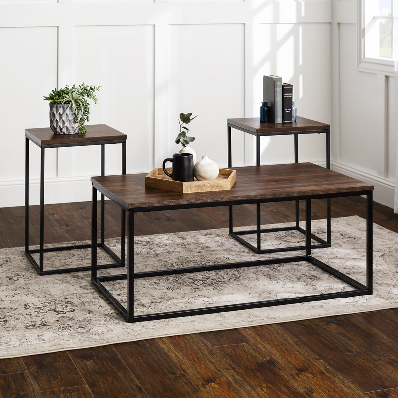 Living Room Table Set, Dark Walnut, Black