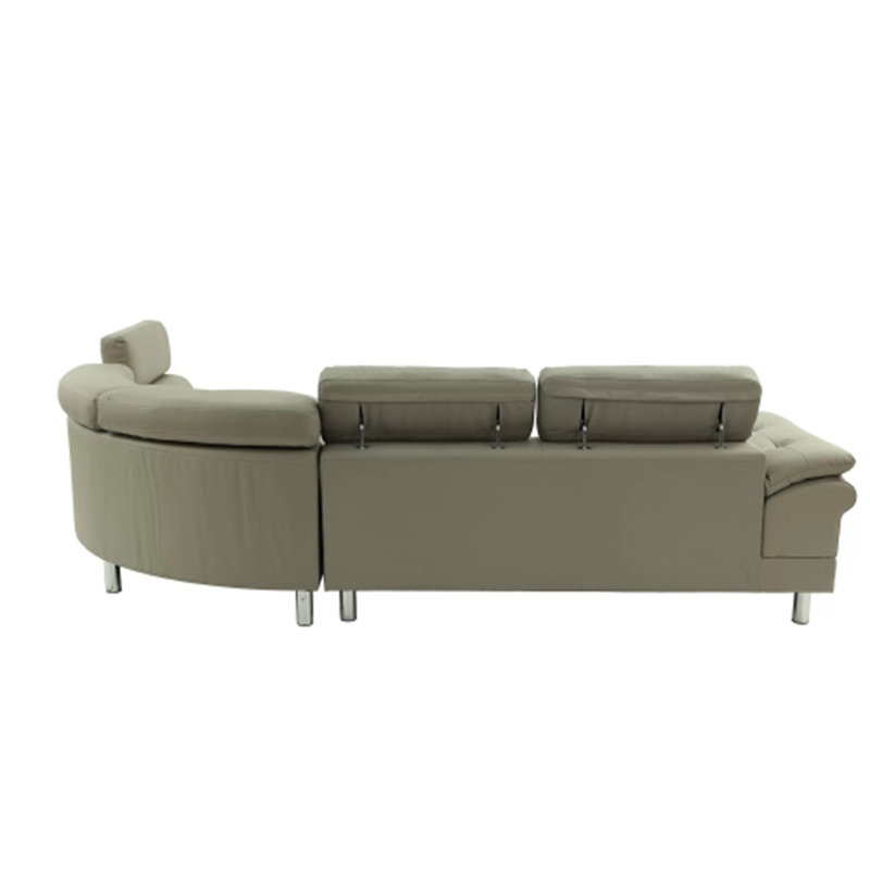 Canapé modulaire en similicuir en L gris clair avec appuis-tête rabattables