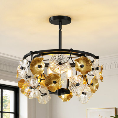 17.6" 4-Light Crystal Glass Floral Semi-Flush Mount Ceiling Light