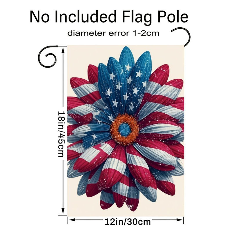 Drapeau de jardin fleuri patiné à double face, 12 po x 18 po, Jour de l'Independance