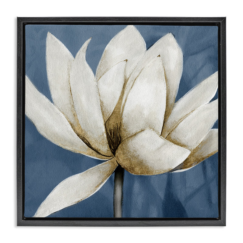 "White Lotus Blooms", art mural encadré sur toile flottante par Carol Robinson, Cadre flottant noir de jais