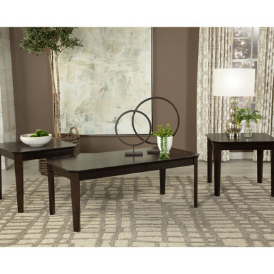 Ensemble de 3 tables basses et tables de bout brun foncé, conception rectangulaire, pieds droits minces, structure en bois massif et base en épingle à cheveux, idéal pour les espaces de vie principaux, 18 pouces de hauteur, 46,53 de largeur, 23,5 de profondeur primaire