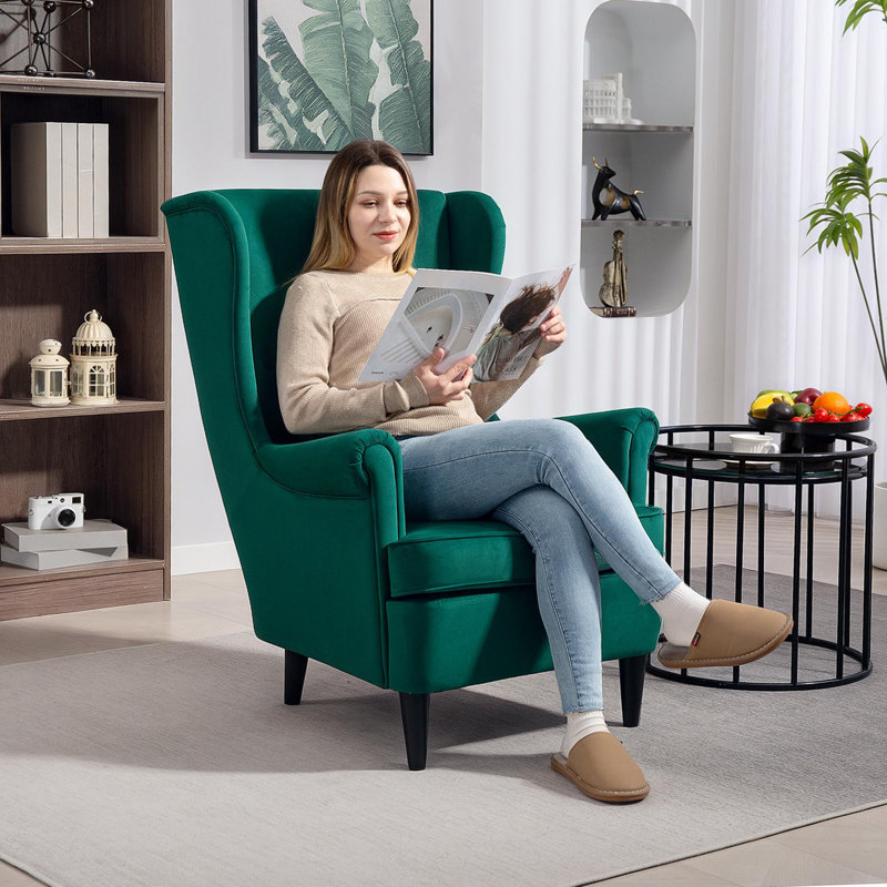 Upholstered Wingback Chair, Dark Green