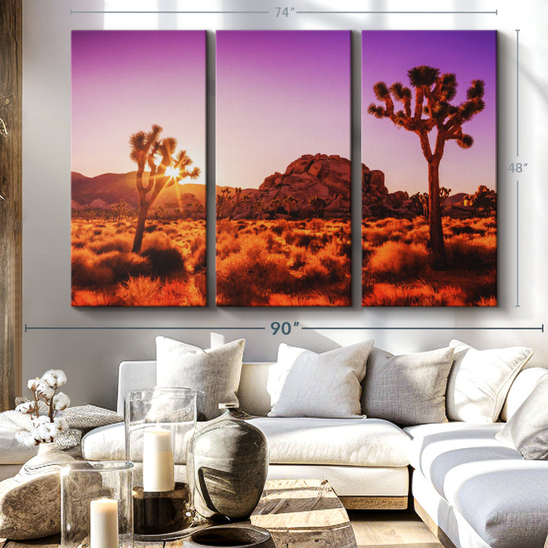 Nature "Sunlit Joshua Trees Canvas Print" sur, H 48 po x l 74 po x P 1,25 po