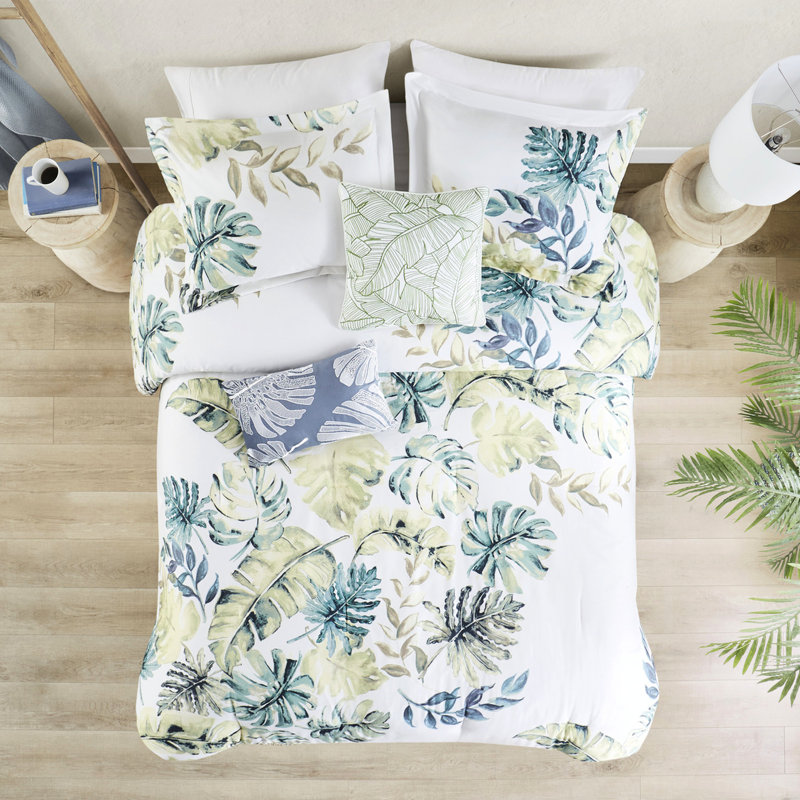 Couette complète - 100 % coton avec un motif de plantes tropicales enchanteur