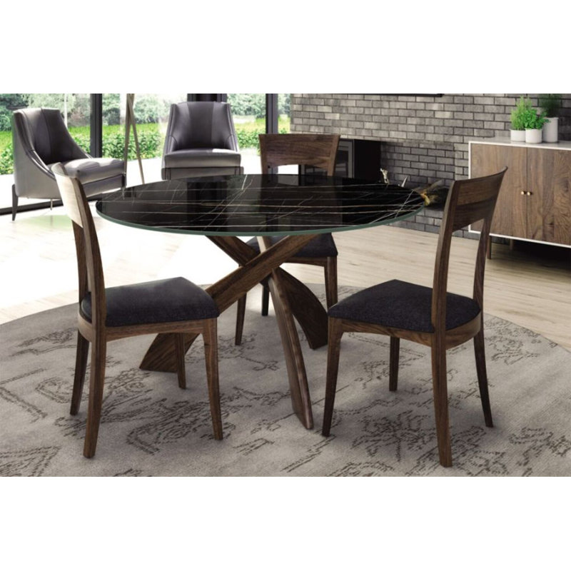 Entwine Round Dining Table, Black, 30"H x 48"L x 48"W, Natural Walnut