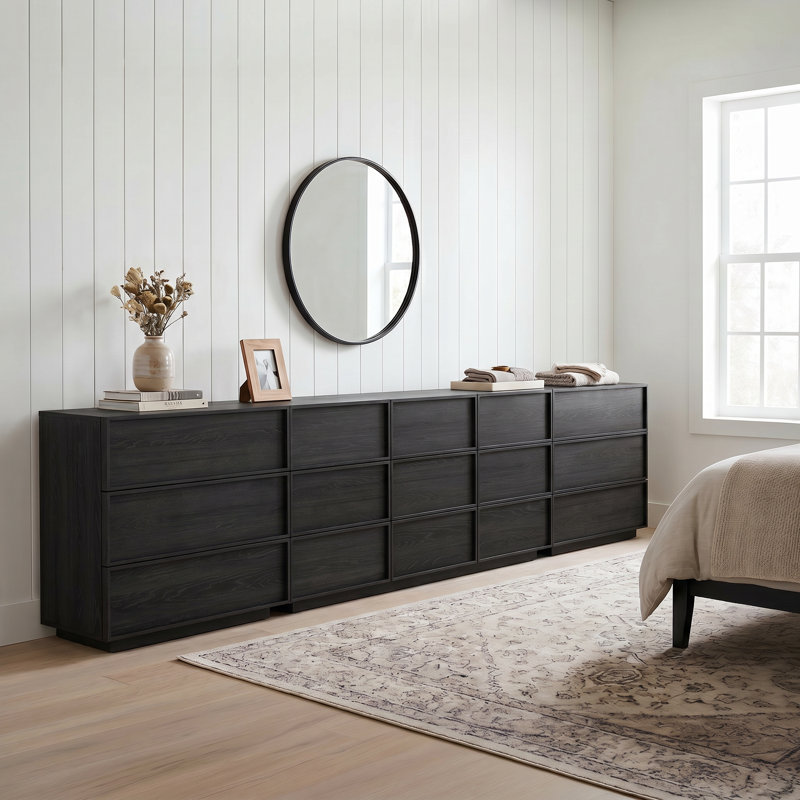 Ensemble de chambre à coucher 3 pièces (ensemble de commode 9 tiroirs et commode 3 tiroirs de 2), Noir