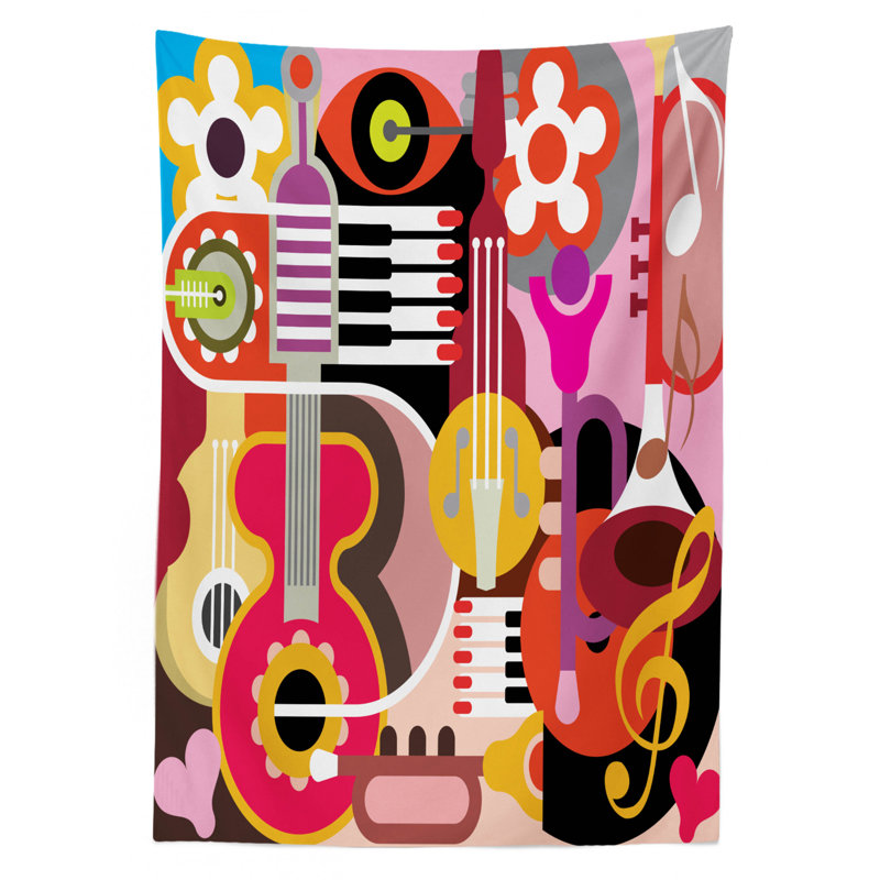 Nappe musicale ambesonne, graphique complexe avec diverses propriétés musicales style piano, housse de table rectangulaire pour la cuisine de salle à manger décoration, 52 po x 70 po, multicolore