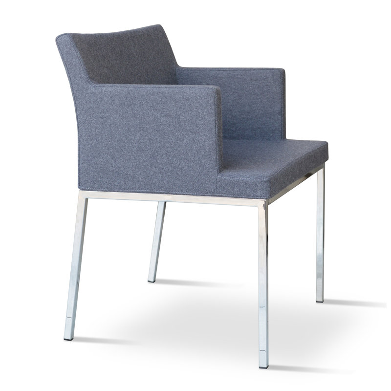 Upholstered Metal Armchair, Dark Gray, Chrome