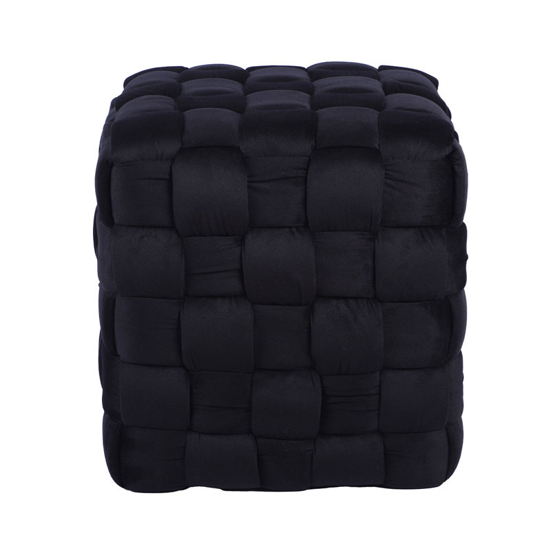 Velvet Woven Ottoman Dressing Stool for Bedroom Furniture, Modern Accent Stool with MDF Base, Black