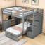 Lit superposé double au-dessus de 8 tiroirs double en bois avec bureau intégré et tablettes-115494840