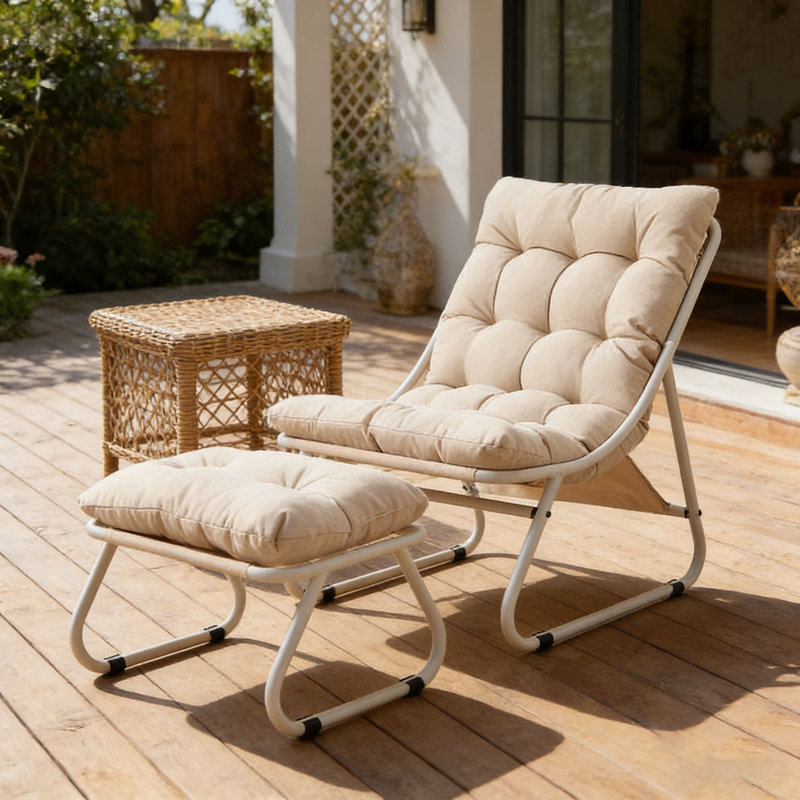 Patio Outdoor Lounge Chair with Ottoman, Beige