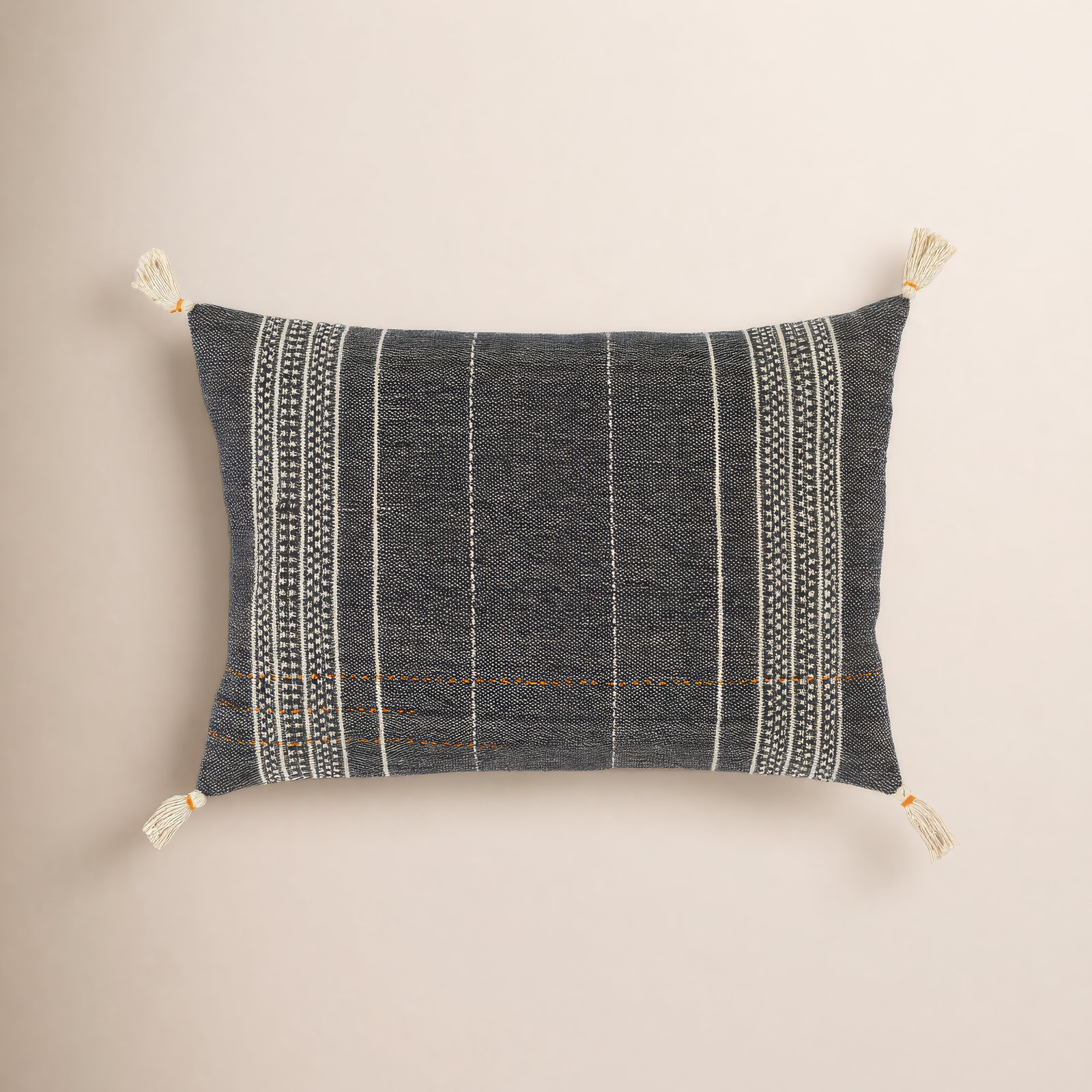 Gordon Embroidered Cotton Lumbar Throw Pillow, No Fill