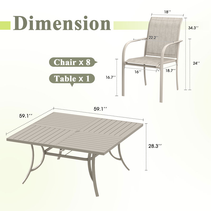 Ensemble repas pour 8 personnes avec chaises empilables PVC-coated polyester, Sanshell