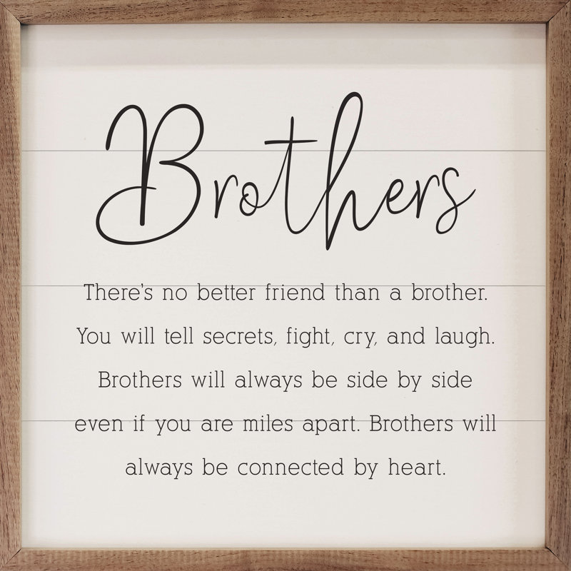 «Sens of Brothers» blanc encadré sur bois, H 4 po x l 4 po