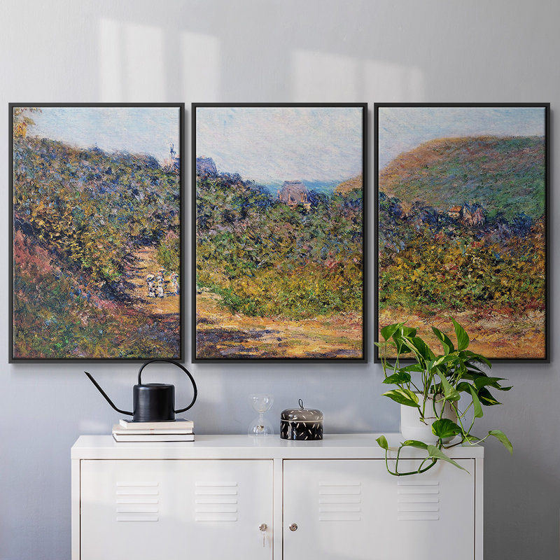 At Petit, peinture sur toile 3 pièces, H 40 po x l 78 po, Cadre noir