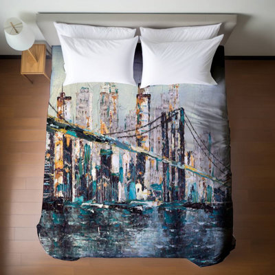 Housse de couette bleue pour chambre à coucher | Conception abstraite de pont texturé