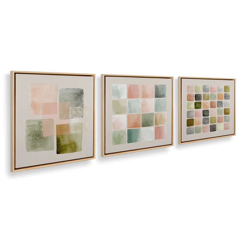 Ensemble de 3 estampes d'automne, 16 po x 16 po, Cadre flottant en érable américain