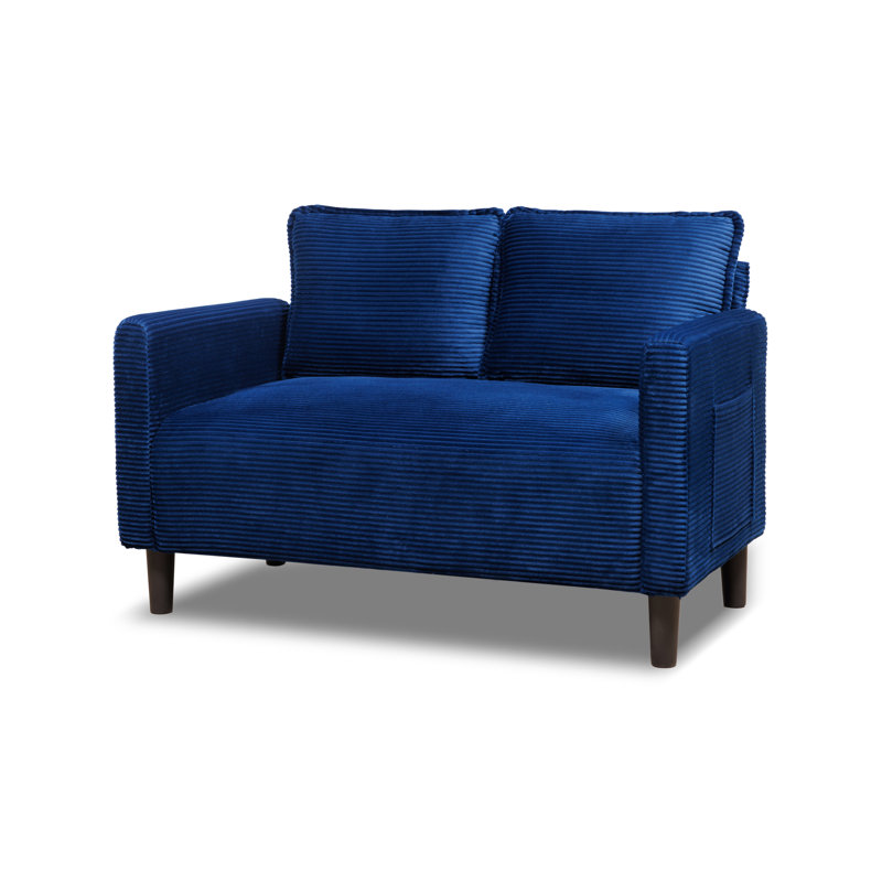 Causeuse de 48 po en velours côtelé avec coussins moelleux, pochette de rangement latérale, panneau composite robuste et structure en bois massif, éponge à rebond élevé, assemblage facile, idéal pour le salon, un appartement, un dortoir, un bureau.