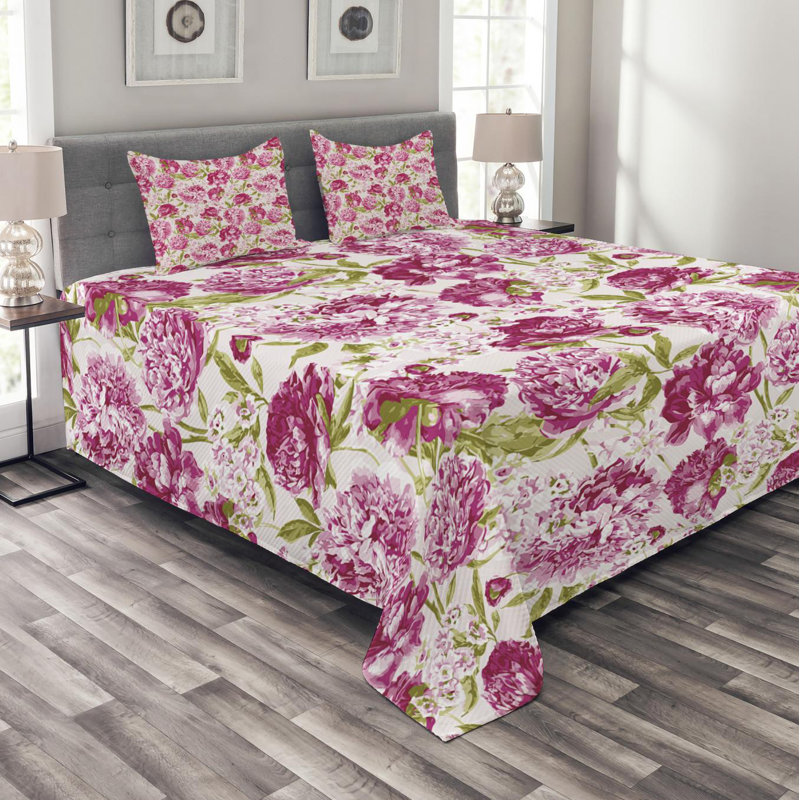 Farmhouse / Country Polyester Floral Coverlet, Queen Coverlet + 2 Shams
