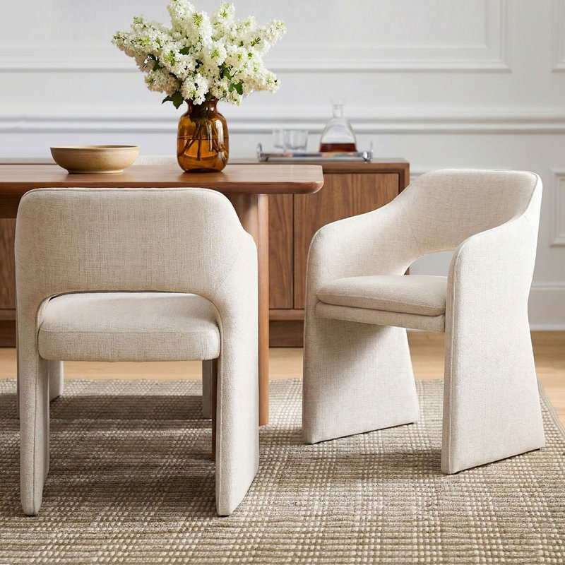 19" Seat Height Upholstered Fabric Dining Armchair, Beige