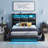 Upholstered Platform Bed Frame with Wingback Headboard, LED Lights & 4 Storage Drawers-1454704322-1454704332