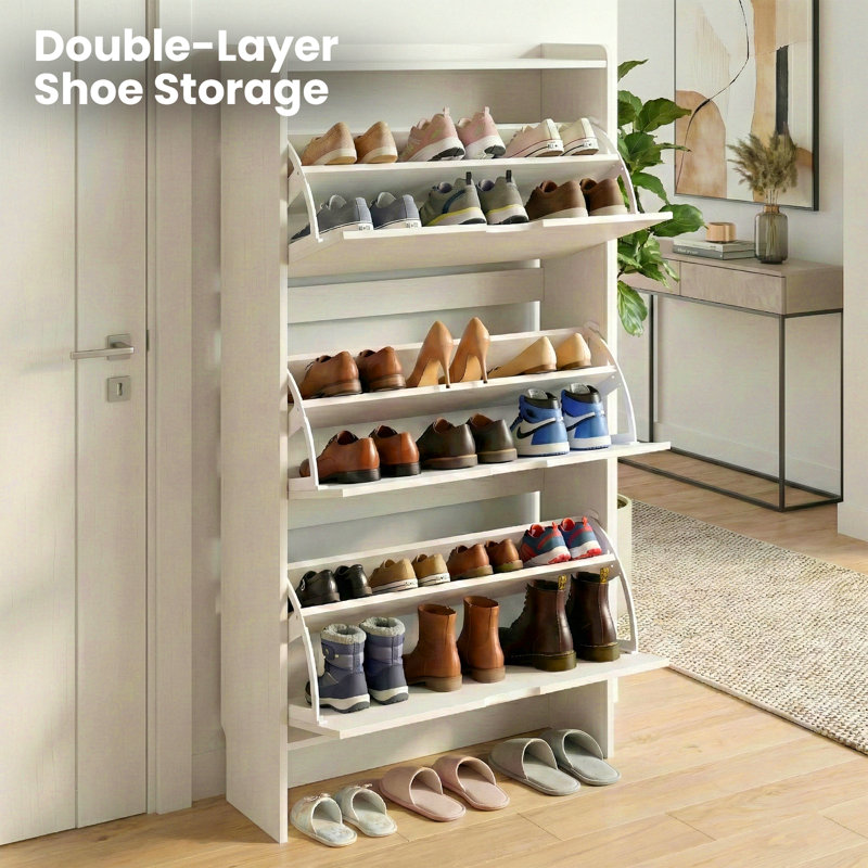 52" Slim Vertical Shoe Storage Cabinet with 3 Flip Drawers