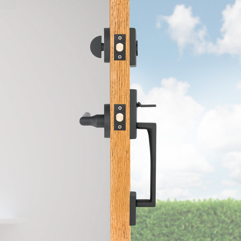 La Jolla Handleset with Single Cylinder Deadbolt and Contemporary Door Lever and Round Rosette, Keyed Alike, Yes