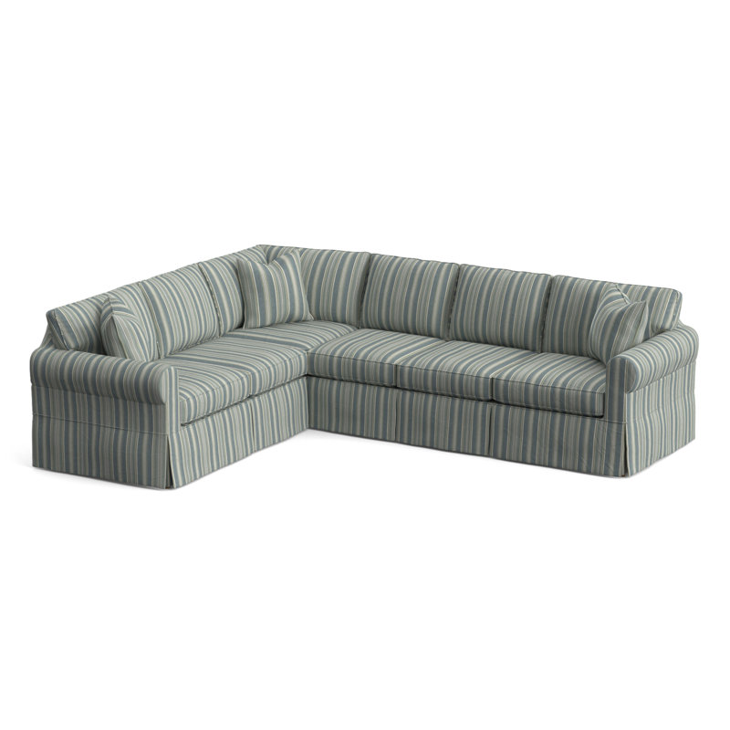 Bedford Upholstered Sectional, Green and Blue Stripe; 0252-54, Left Hand Facing