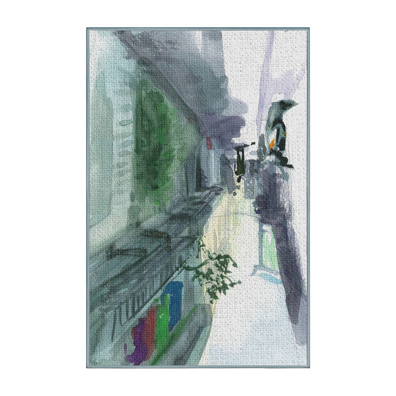 Tapis bleu foncé aquarelle, Rectangle 3 pi x 5 pi