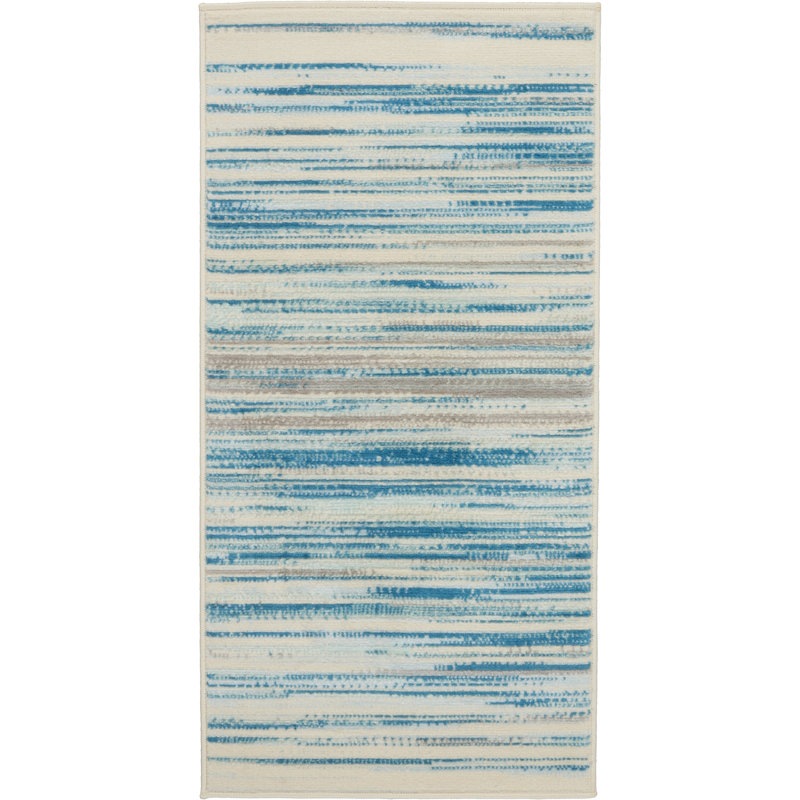Tapis bleu abstrait tissé à la machine Poyen, Rectangle 3 pi x 5 pi